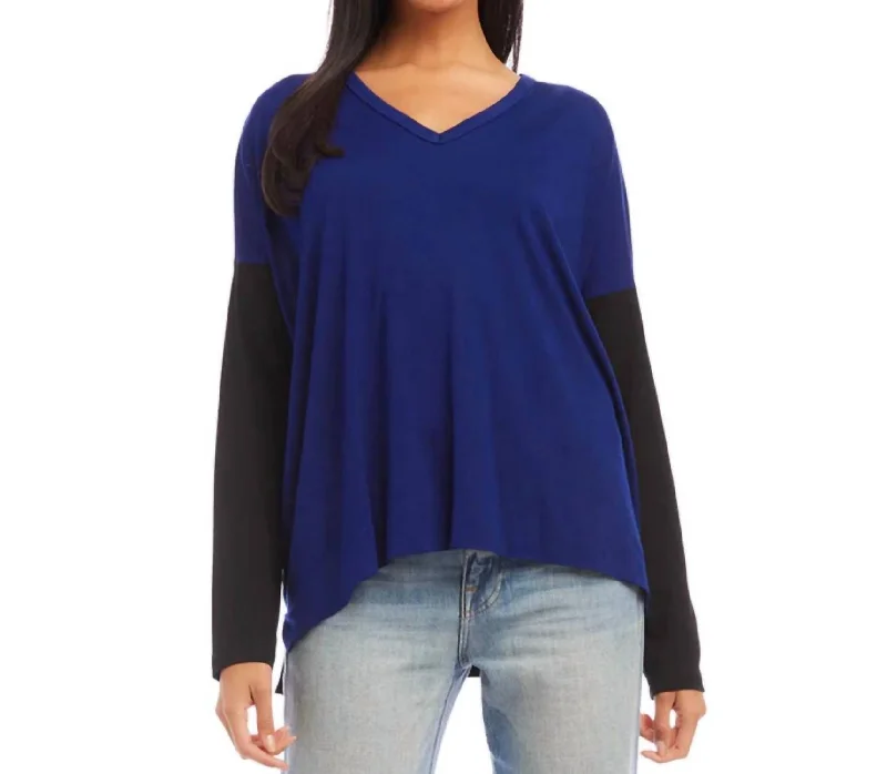 Color Block V-Neck Top In Iris