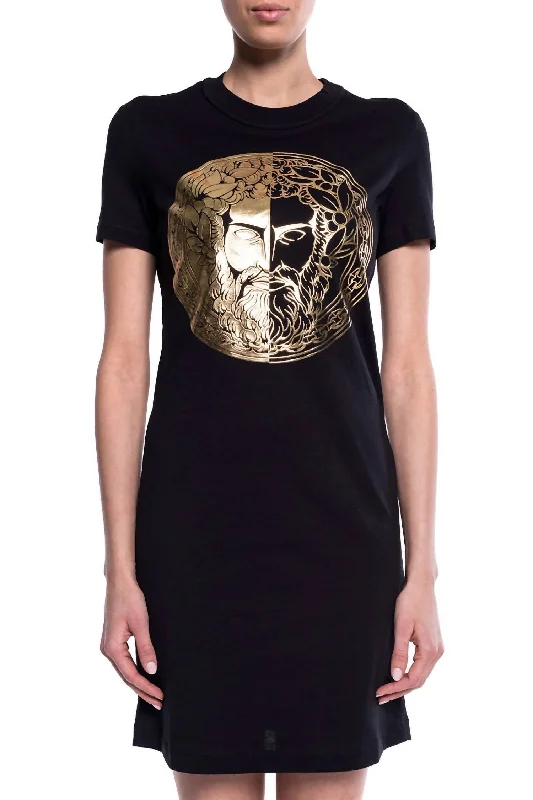 Couture Women Gold Logo T-Shirt Dress In Black