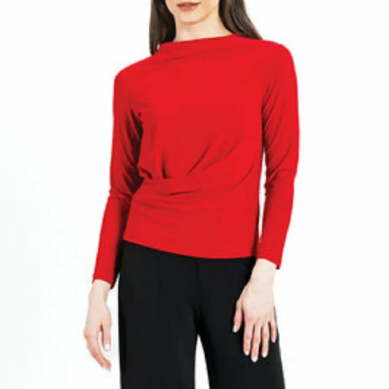 High Boat Neck Side Draped Top - Red - Final