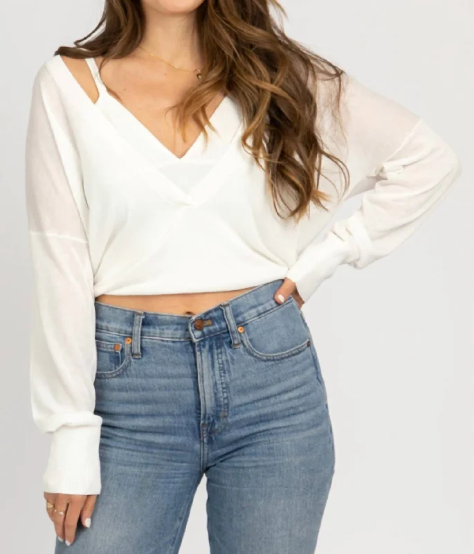 Layered Attached Knit Top In White