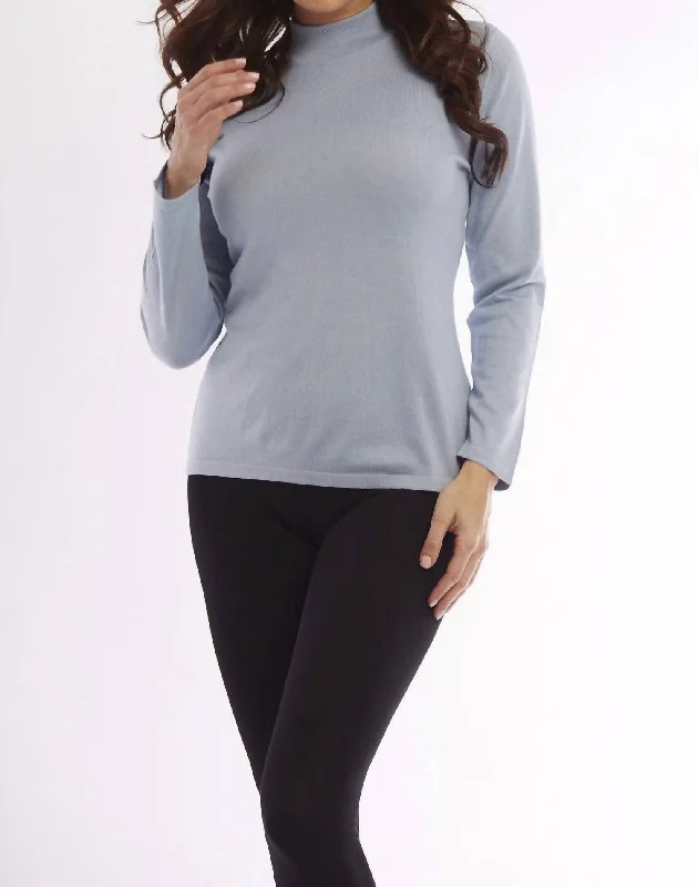 Long Sleeve Mock Neck Top In Skyblue