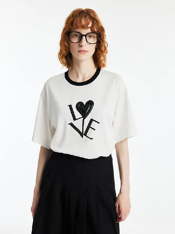 LOVE Letter Printed Contrast Trim Women T-shirt