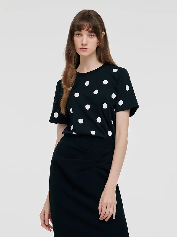 Round Neck Polka Dots Printed Women T-Shirt