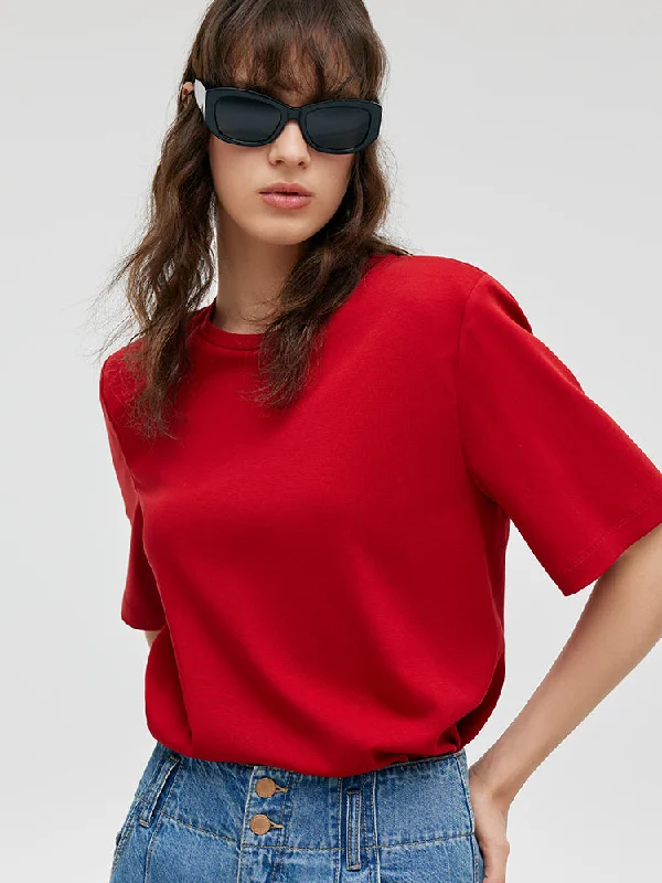 Round Neck Women T-Shirt With Shoulder Pads