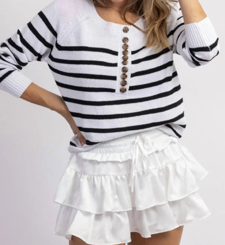 Sadler Striped Button Knit In White