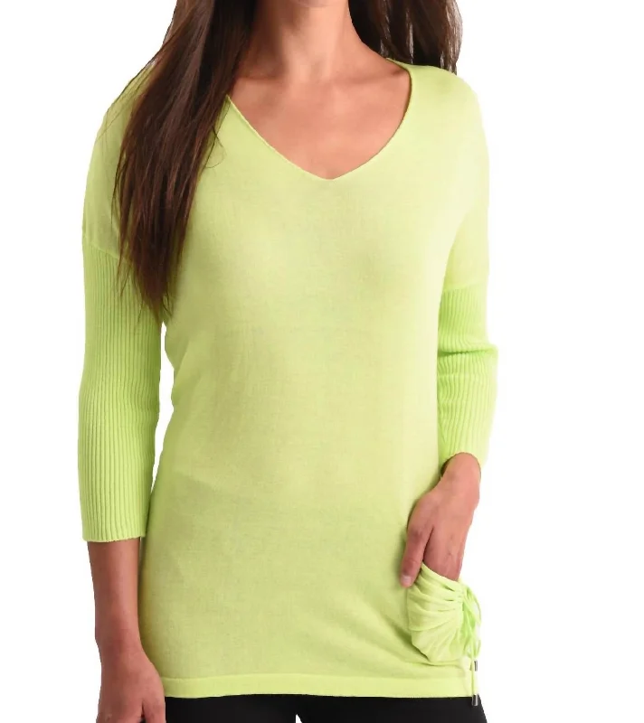 Tie Pocket Detail V-Neck Top In Lime