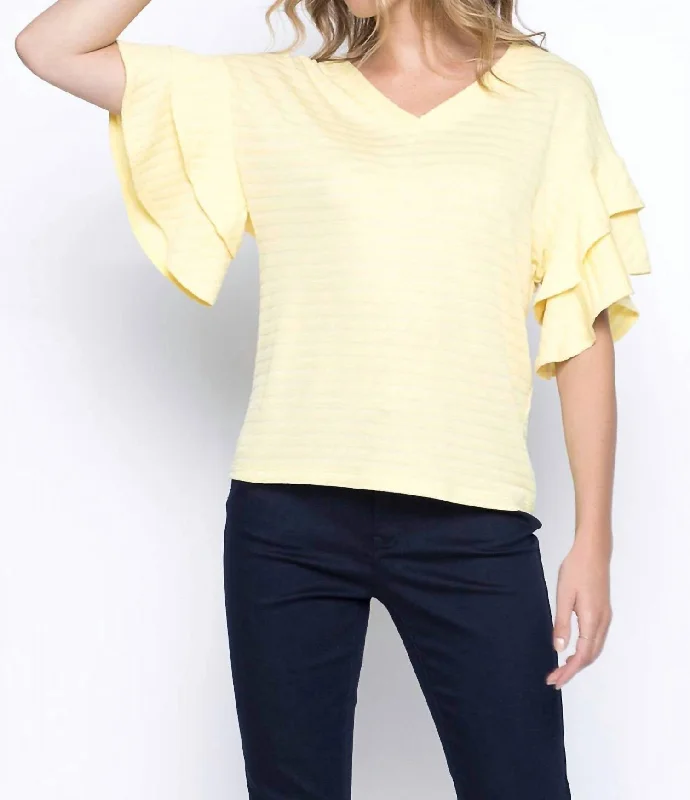 Tiered Ruffle Sleeve Top In Lemon