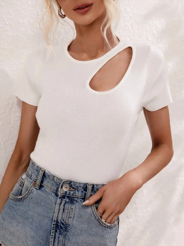 Tricia Cutout Ribbed Knit Top In White