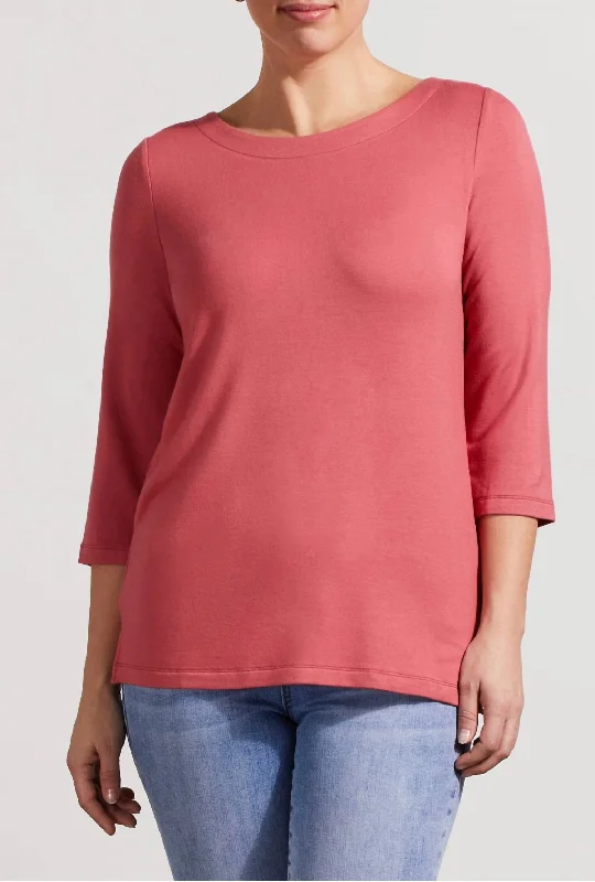 Women's Boat Neck 3/4 Sleeve Top In Vintage Rose