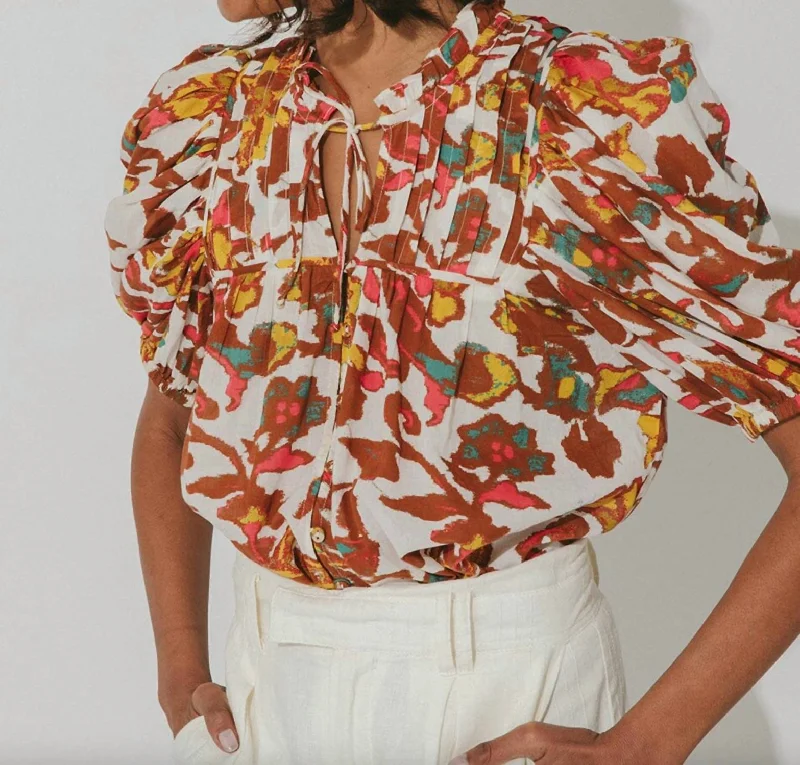 Zola Blouse (Shea) In Burnt Orange/white