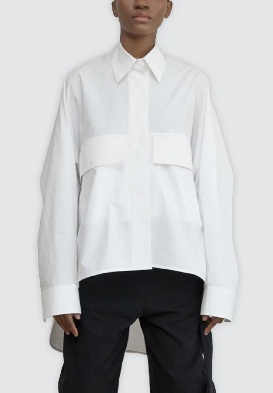 Engineered Sleeve Shirt with Flap Pockets | White