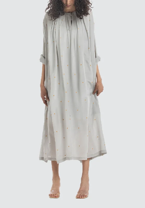 Gather Neck Dress Co-Ord | Grey Polka