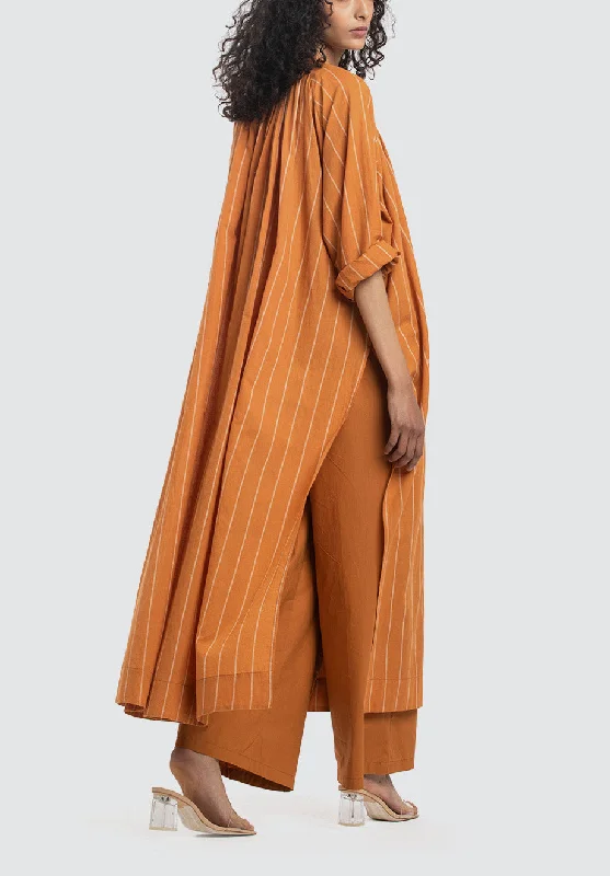 Gather Neck Shirt Co-Ord | Rust Stripe