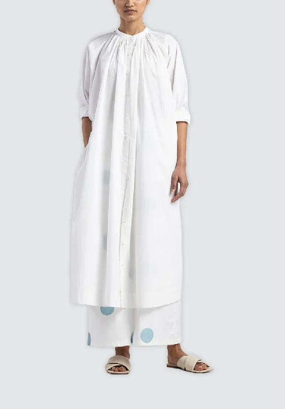 Gather Neck Shirt Co-Ord | White