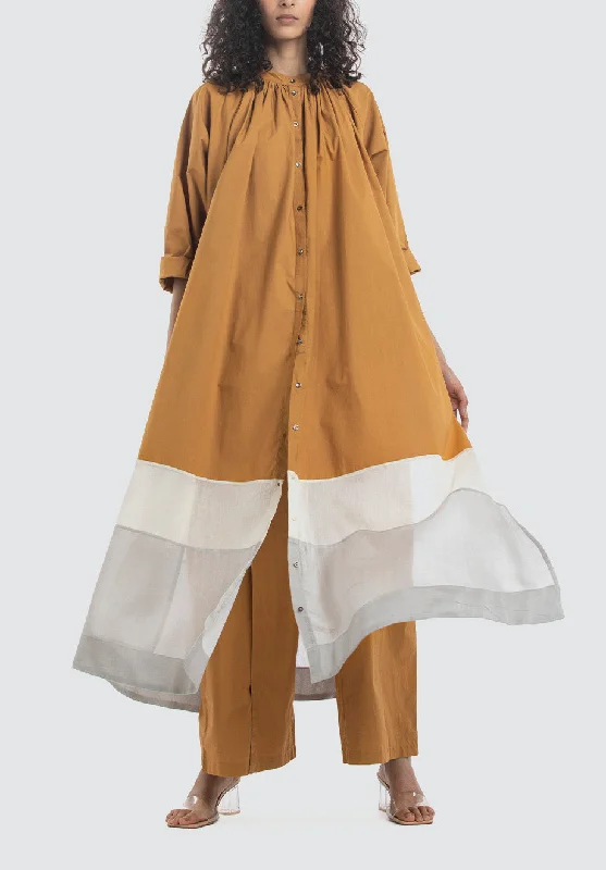 Panel Gather Neck Shirt Co-Ord | Mustard