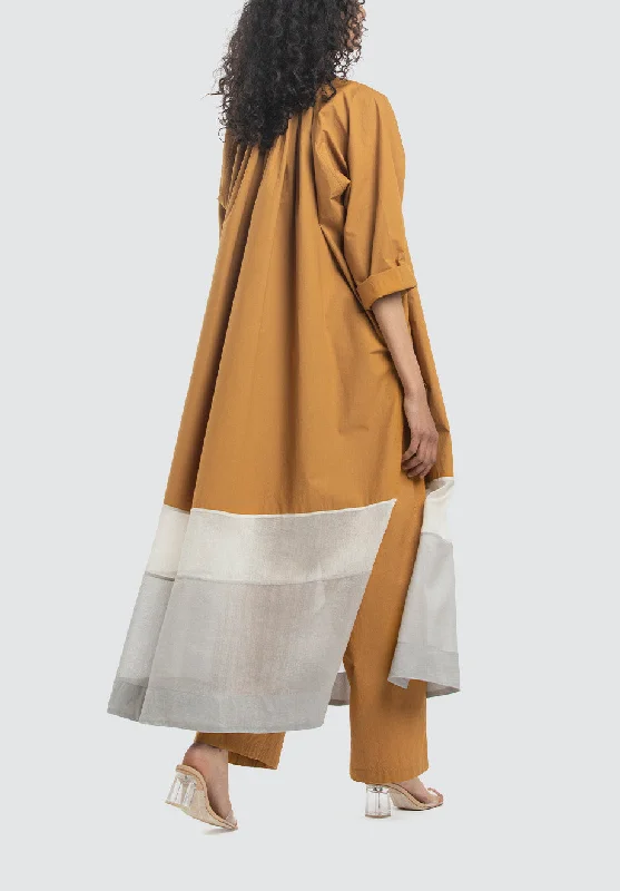 Panel Gather Neck Shirt Co-Ord | Mustard