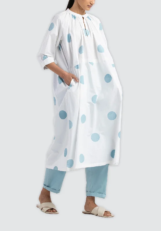 Pleat Dress Co-Ord | Powder Blue Polka