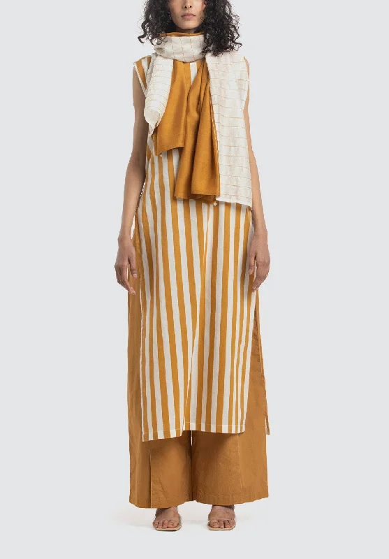 Round Neck Tunic Co-Ord | Mustard Stripe (Set of 3)