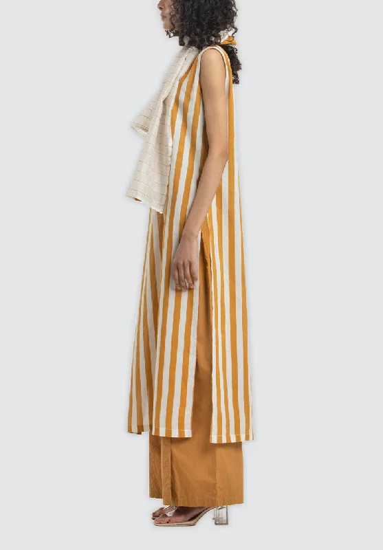 Round Neck Tunic Co-Ord | Mustard Stripe (Set of 3)