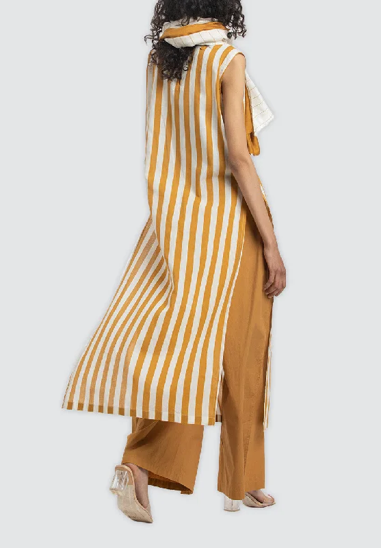 Round Neck Tunic Co-Ord | Mustard Stripe (Set of 3)