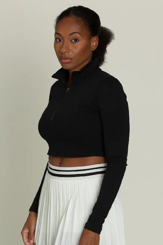 Black Athletic Half-Zip Crop Top