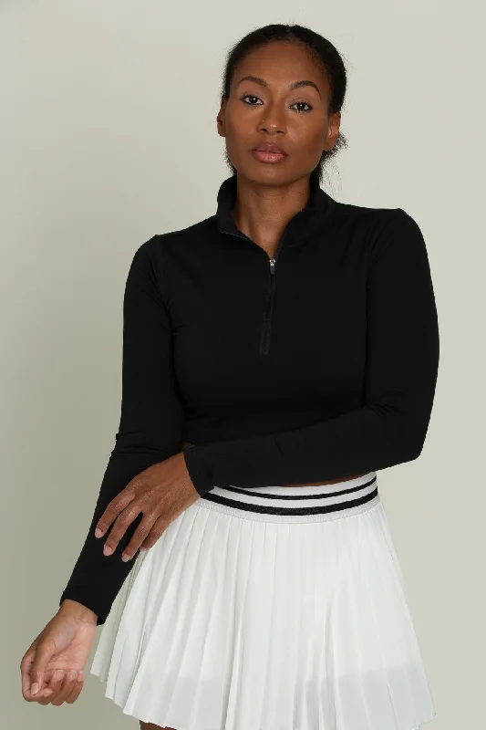 Black Athletic Half-Zip Crop Top