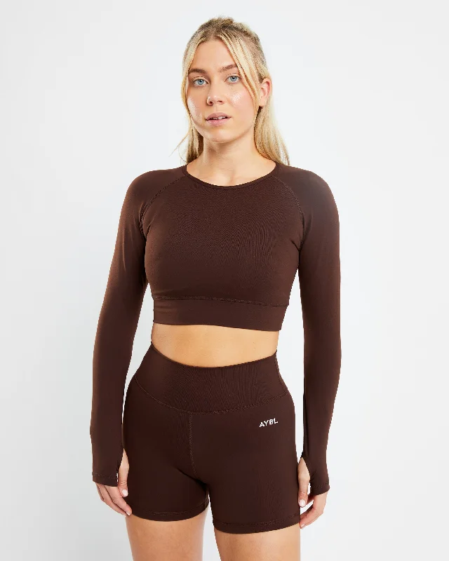 Core Long Sleeve Crop Top - Chocolate Brown