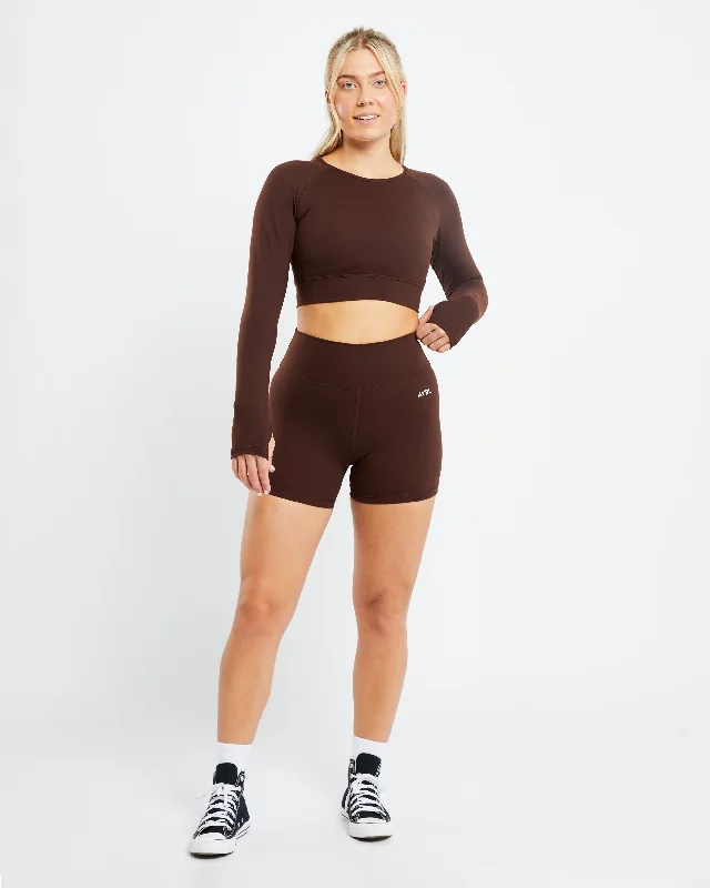 Core Long Sleeve Crop Top - Chocolate Brown