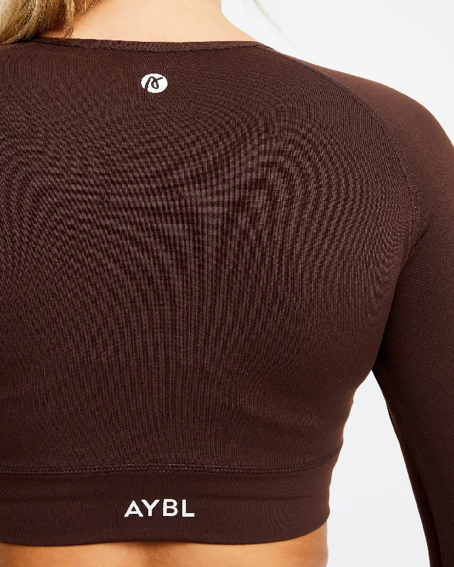 Core Long Sleeve Crop Top - Chocolate Brown