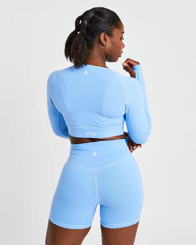 Core Long Sleeve Crop Top - Placid Blue