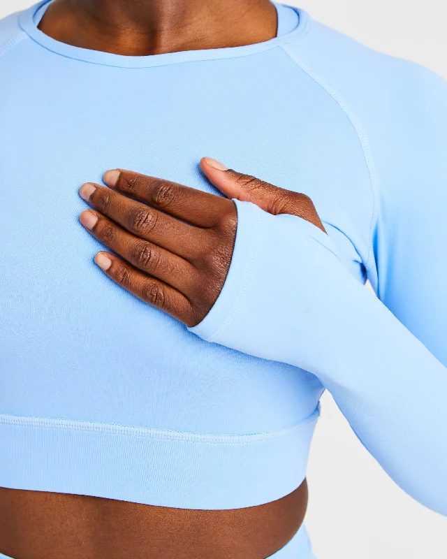 Core Long Sleeve Crop Top - Placid Blue