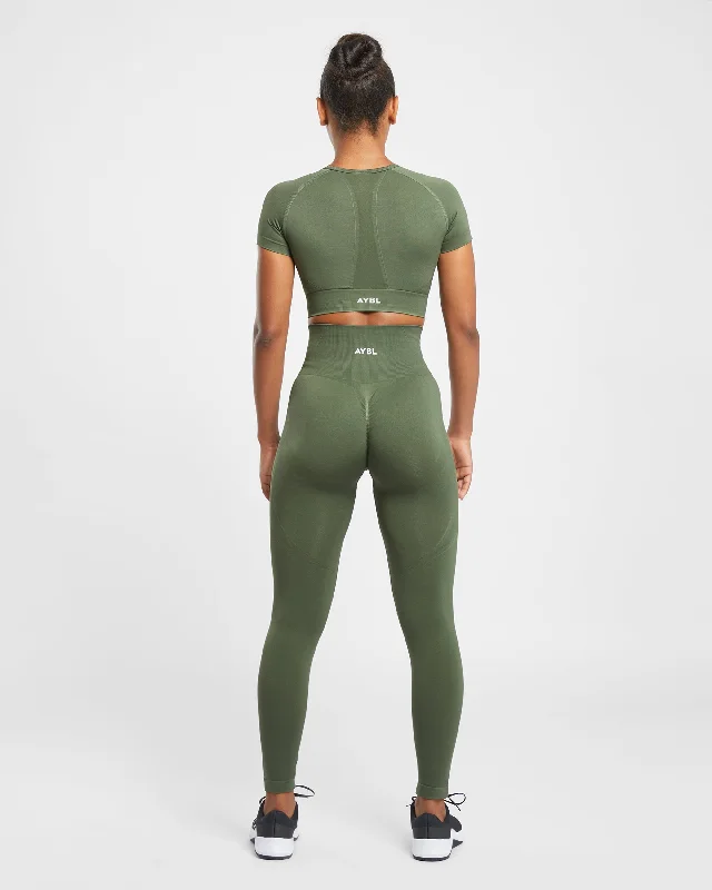 Empower Seamless Crop Top - Khaki Green