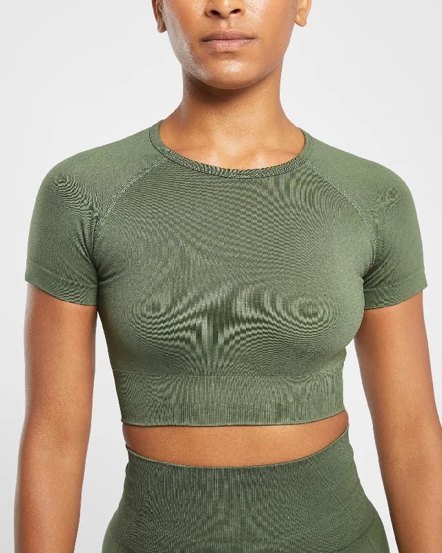 Empower Seamless Crop Top - Khaki Green