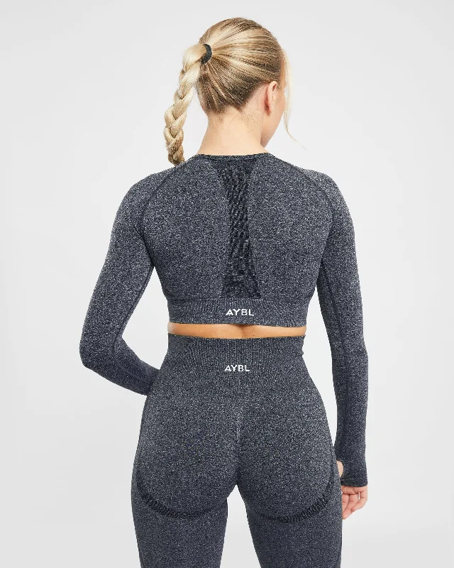 Empower Seamless Long Sleeve Crop Top - Black Marl