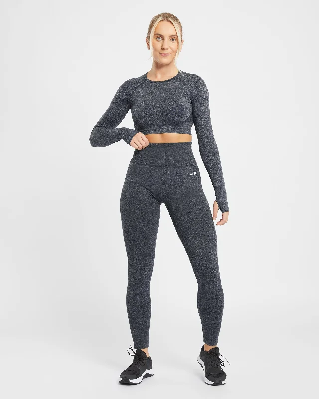 Empower Seamless Long Sleeve Crop Top - Black Marl