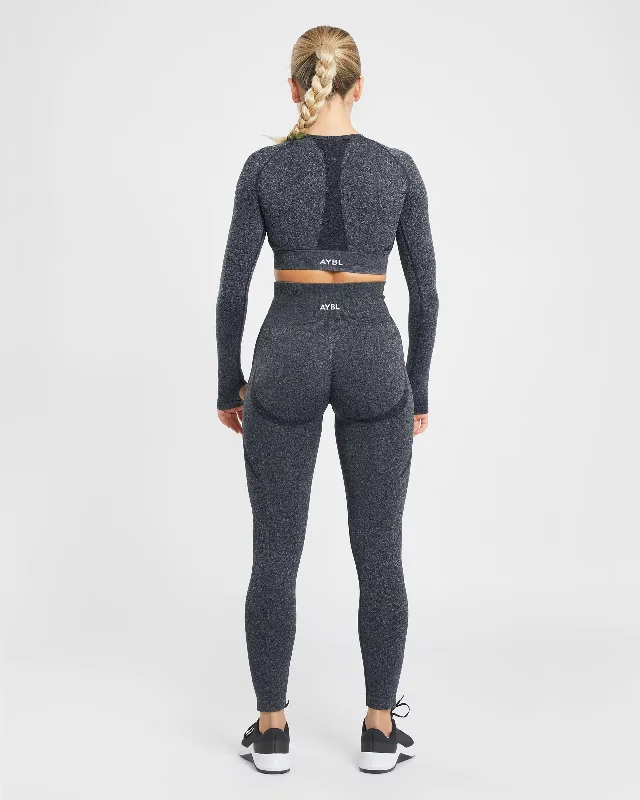 Empower Seamless Long Sleeve Crop Top - Black Marl