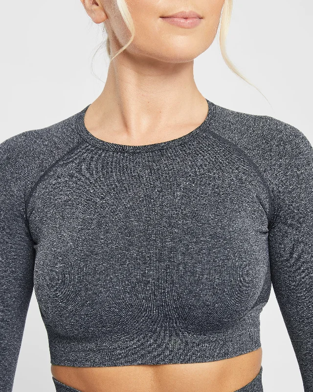 Empower Seamless Long Sleeve Crop Top - Black Marl