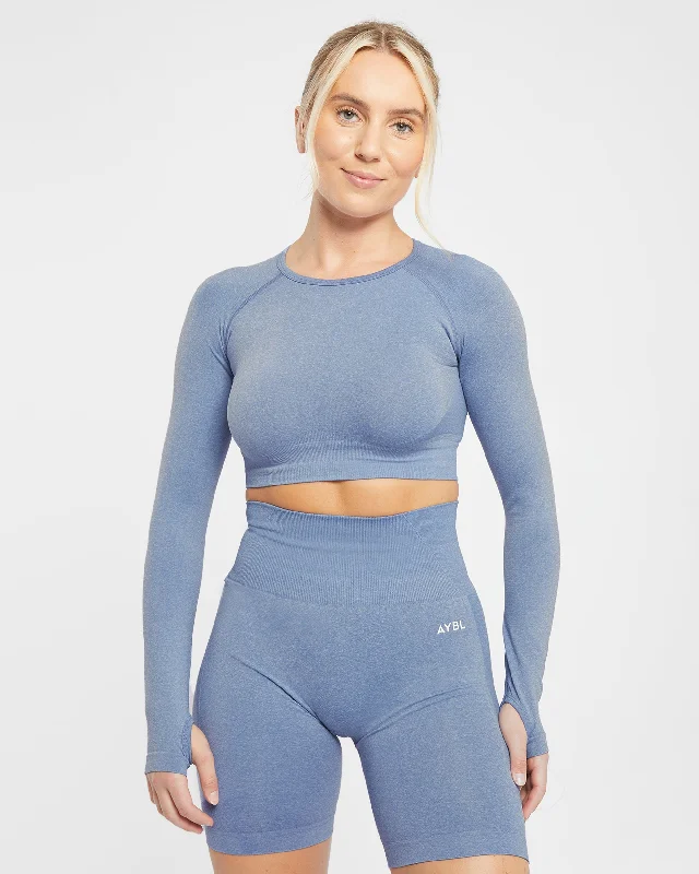 Empower Seamless Long Sleeve Crop Top - Blue Marl