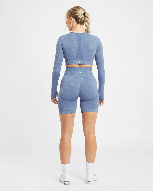 Empower Seamless Long Sleeve Crop Top - Blue Marl