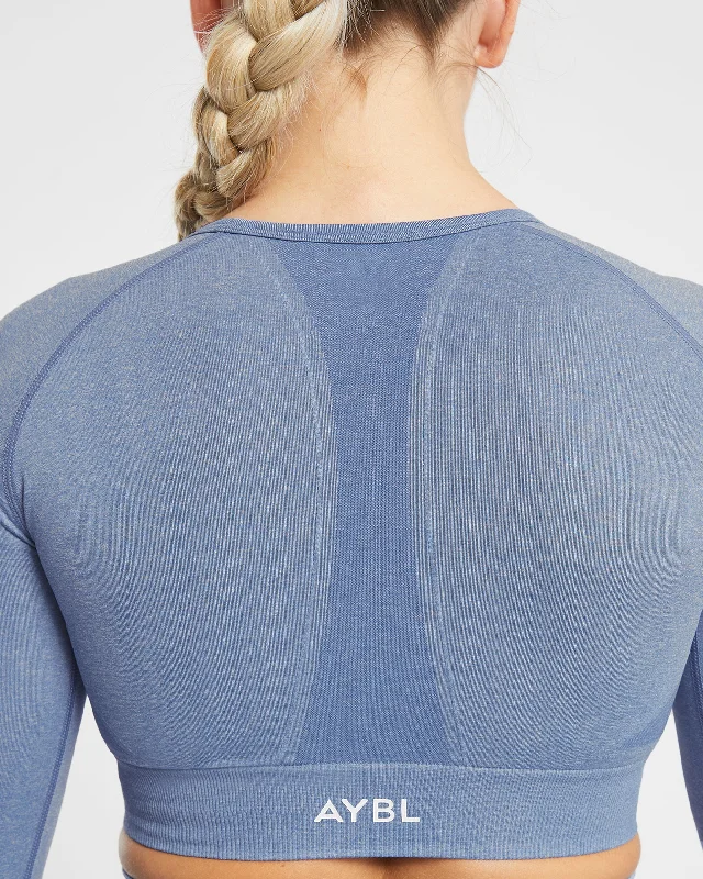 Empower Seamless Long Sleeve Crop Top - Blue Marl