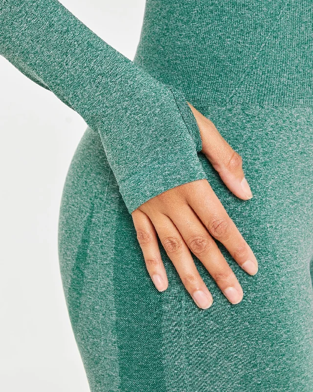 Empower Seamless Long Sleeve Crop Top - Forest Green Marl