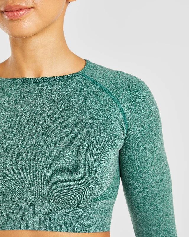 Empower Seamless Long Sleeve Crop Top - Forest Green Marl