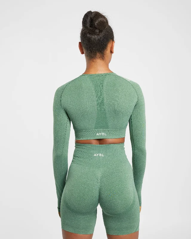 Empower Seamless Long Sleeve Crop Top - Olive Marl