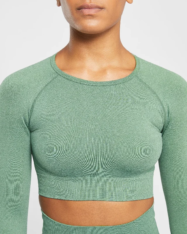 Empower Seamless Long Sleeve Crop Top - Olive Marl