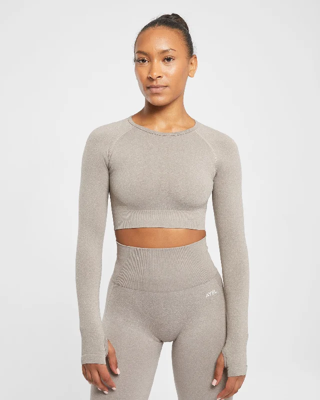 Empower Seamless Long Sleeve Crop Top - Taupe Marl