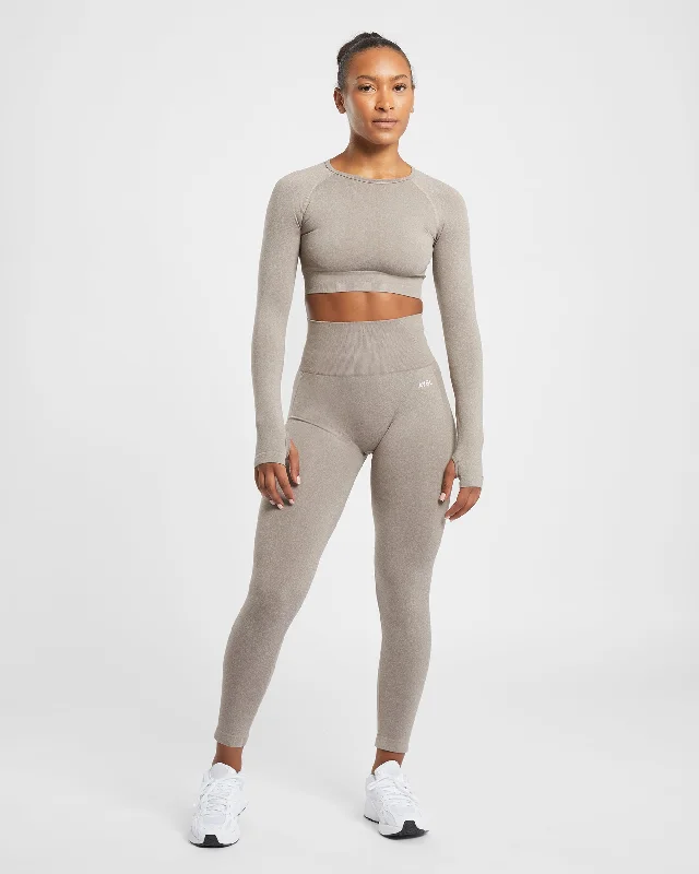 Empower Seamless Long Sleeve Crop Top - Taupe Marl