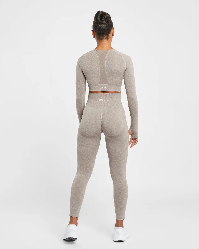 Empower Seamless Long Sleeve Crop Top - Taupe Marl