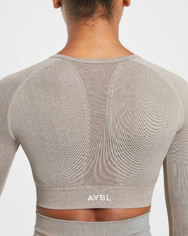 Empower Seamless Long Sleeve Crop Top - Taupe Marl