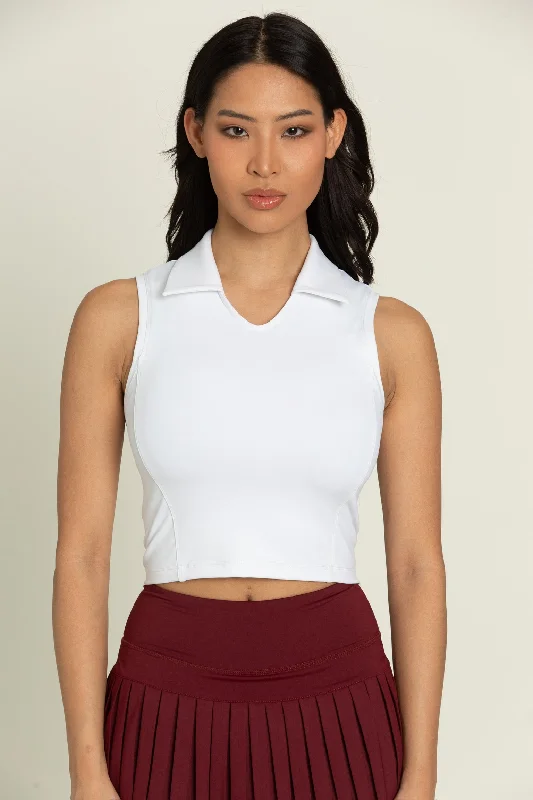 Ivory V-Neck Sleeveless Polo Top