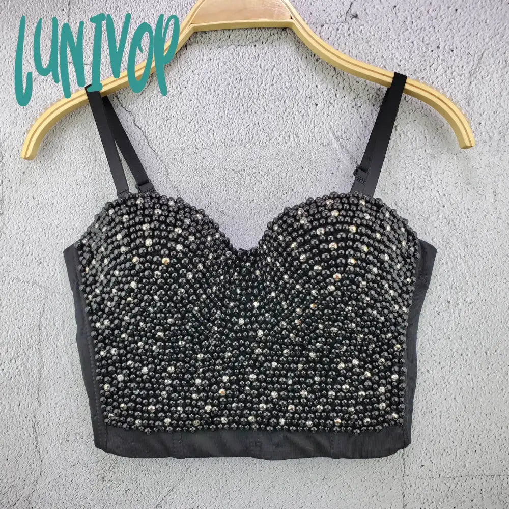 Lunivop 4 Colors Women Sexy Designer Crystal Diamonds Cotton Camisole Tops Summer Ladies Trendy High Street Short Camis Crop Tops